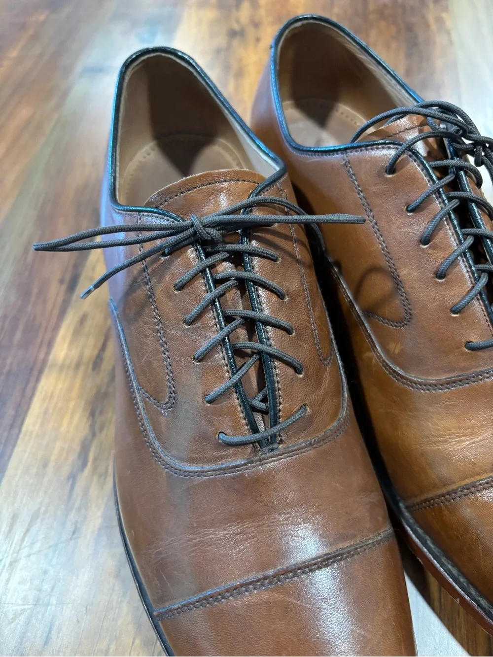 Johnston & Murphy Brown Calfskin Leather Melton Cap Toe Dress Shoes 10-1/2